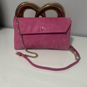 LK Bennett Pink Suede Clutch with Chain Strap